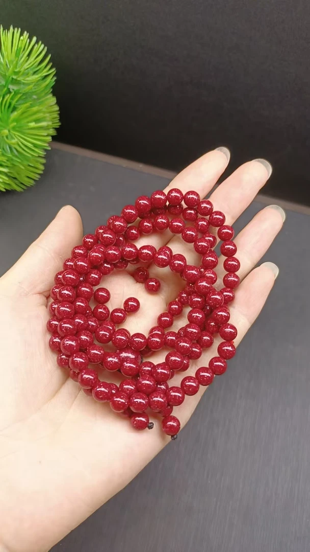 含辰砂工艺品0.8 晶体颗粒 多圈手串