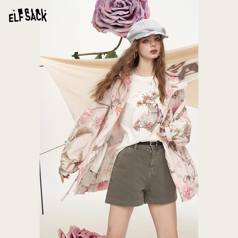 妖精的口袋原创印花连帽轻薄长袖外套2025夏户外穿搭25204004