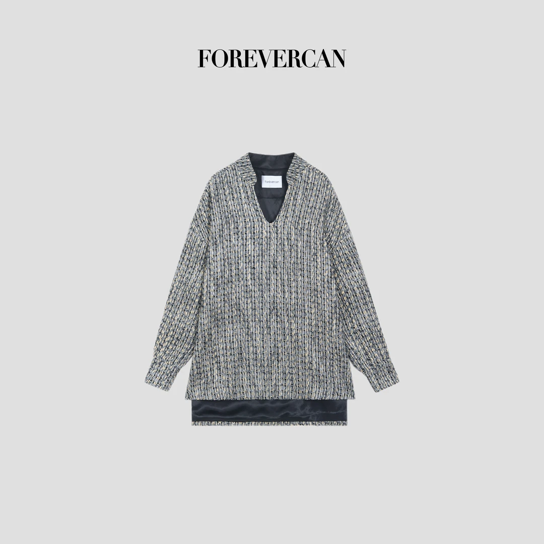 FOREVERCAN“金蛇献瑞”客定金丝混纺粗花呢V领上衣连衣裙ST22711
