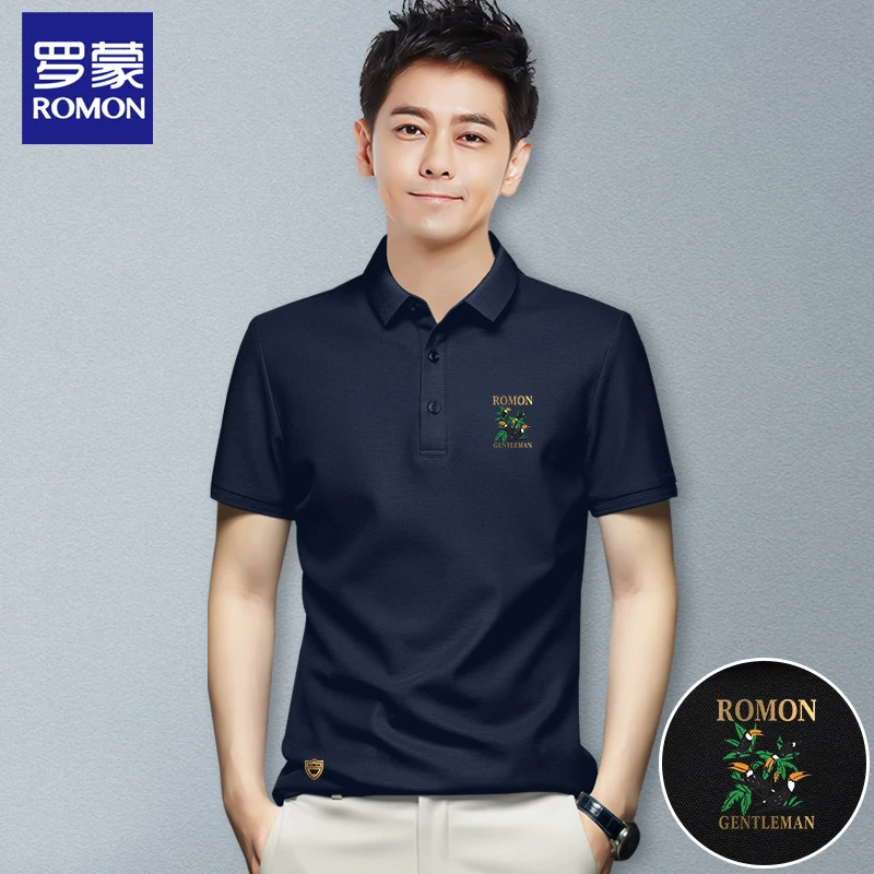 Romon/罗蒙春夏男士休闲轻奢时尚经典潮流百搭翻领透气短袖DX5170