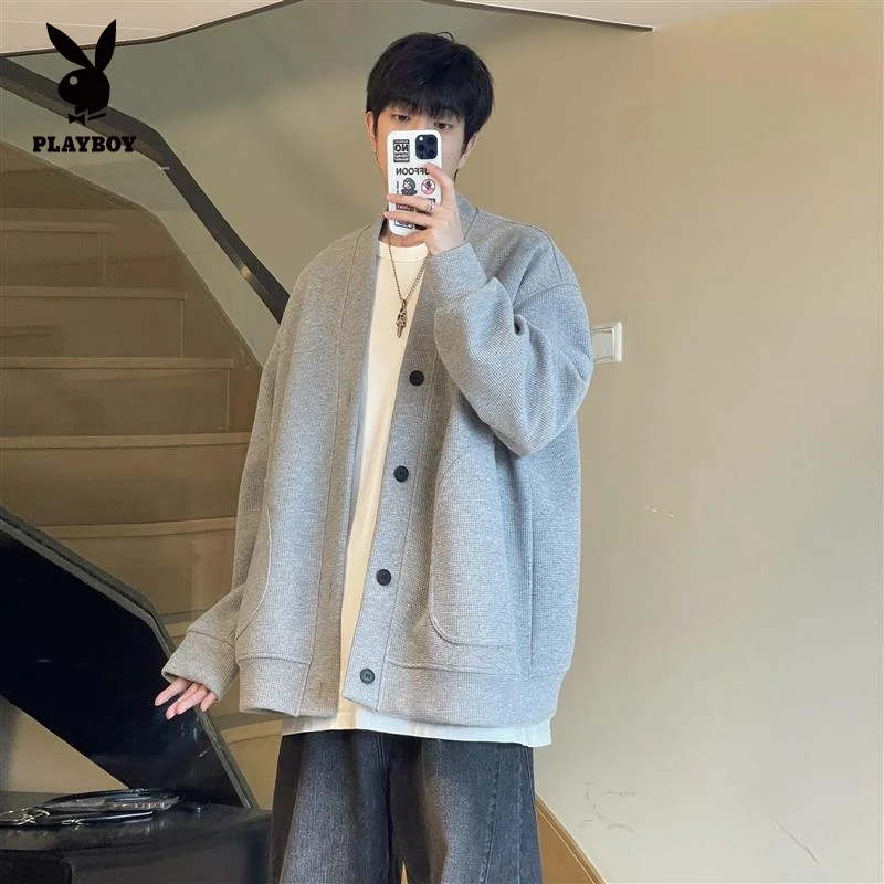 花花公子卫衣开衫宽松长袖百搭帅气痞帅韩版ins港风男女同款外套