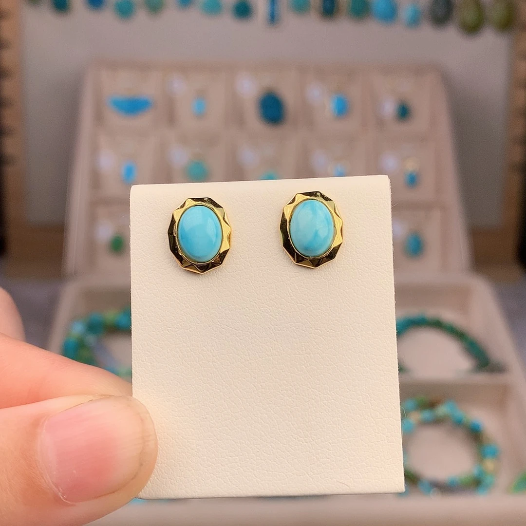 绿松石银S925镶嵌耳饰