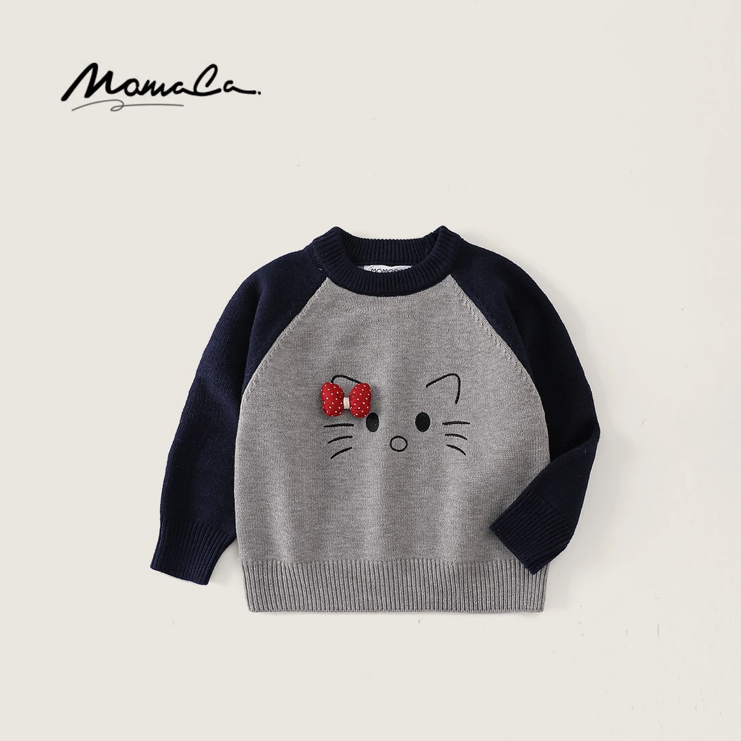 MOMOCO冬季女童2025新款保暖萌趣可爱撞色蝴蝶结毛衣77830230042