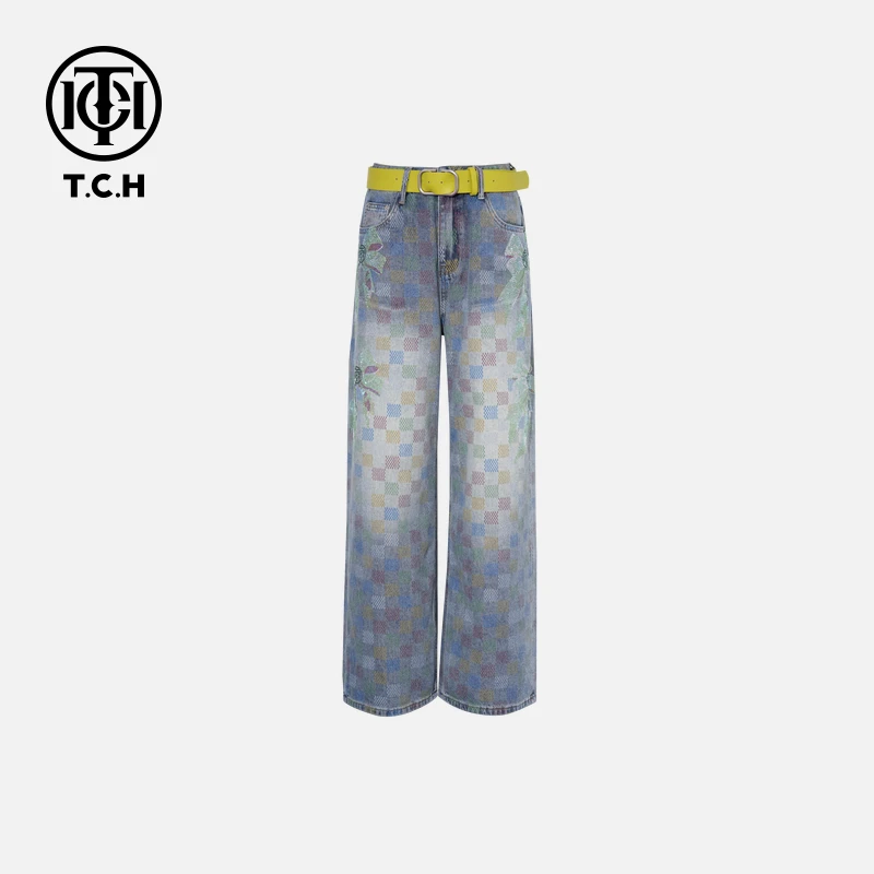 TCH烫钻工艺新时尚淑女百搭新潮流长裤女T75B20E5010轻奢tch