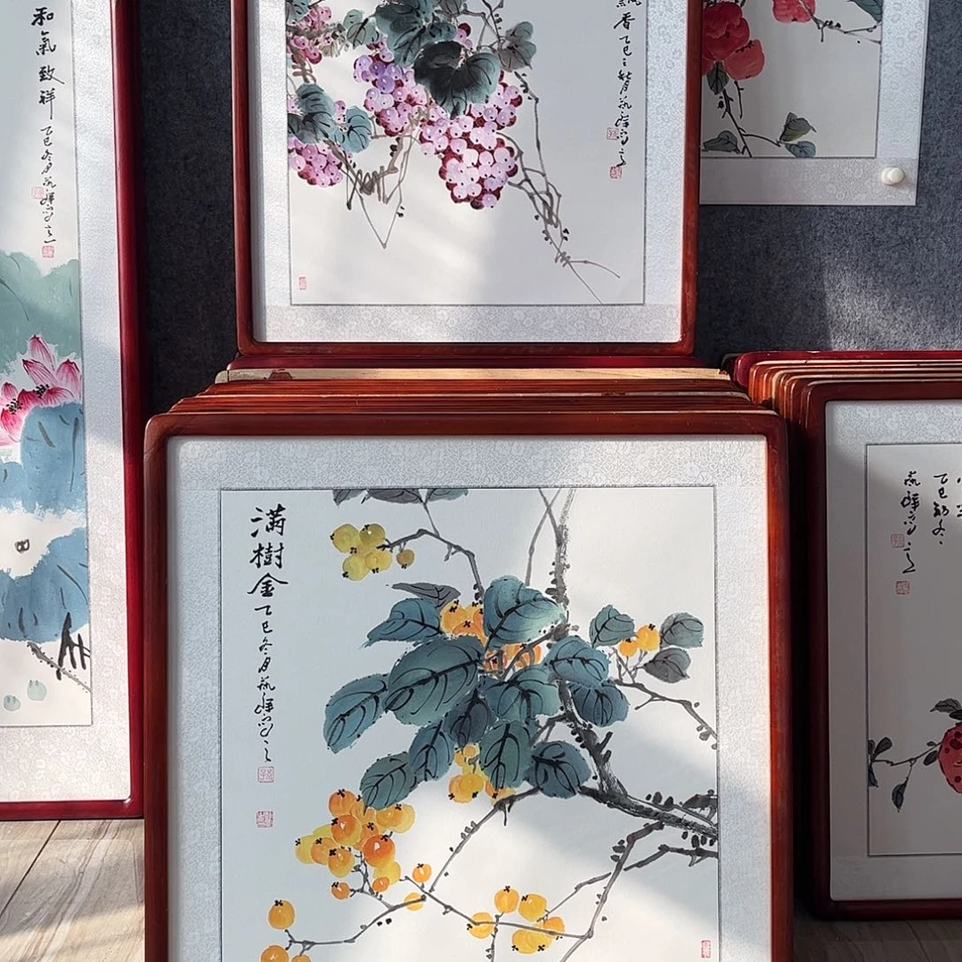 国画书画作品带框63×63