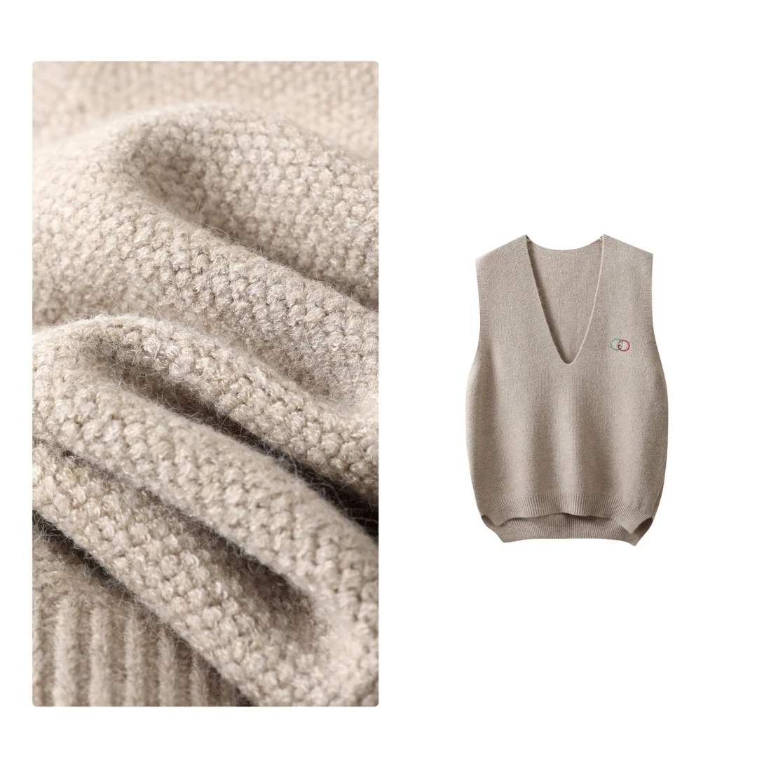 现货！门店17&9！简约百搭~V领下摆开叉设计女式针织马夹H00594