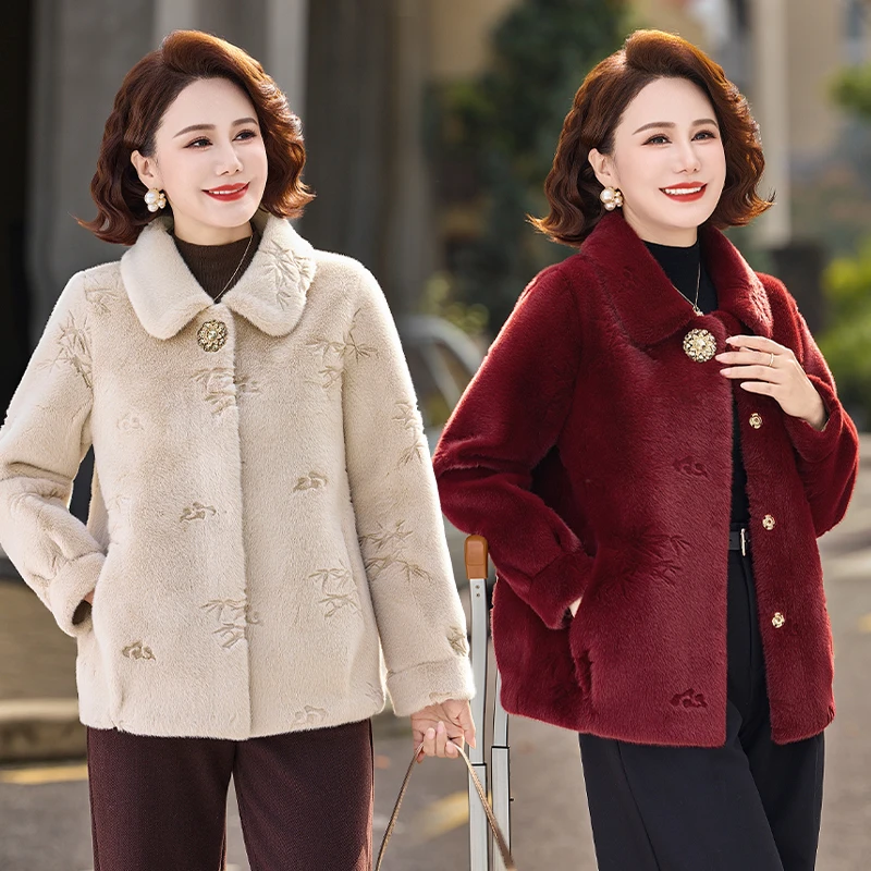 2025秋冬装皮毛一体外套中老年妈妈洋气时尚水貂绒上衣女保暖外套