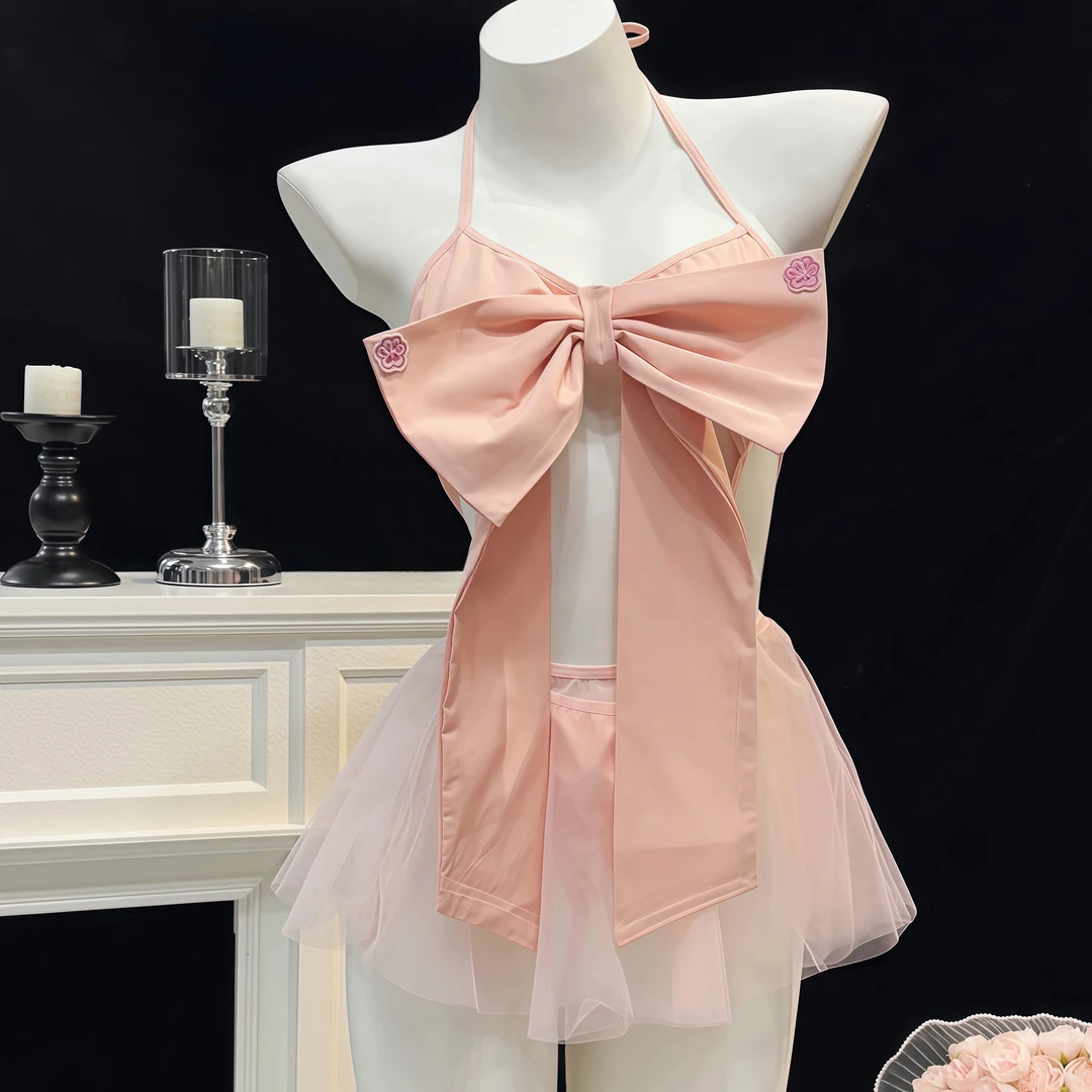 【栀炎】粉色蝴蝶结带胸垫纯欲小纱裙