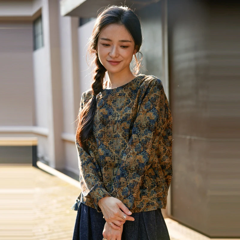 864朵/大漠色甘肃地貌印花加绒重磅纯棉加厚高级艺术感衬衫8