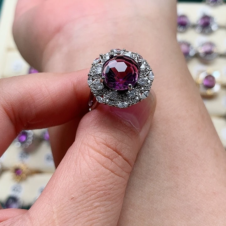 紫晶戒指银S925镶嵌寒**月