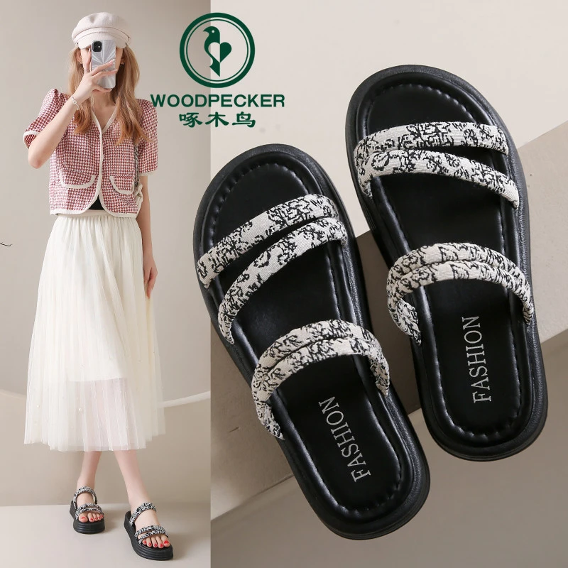 啄木鸟凉鞋女款2025新款夏季外穿配裙子两穿小香风百搭凉拖鞋女款