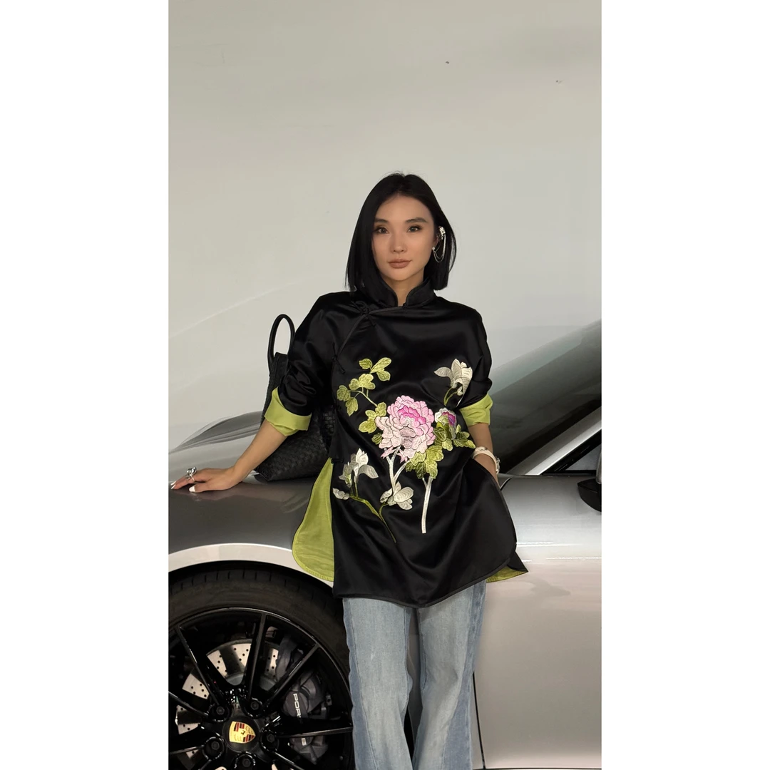 【妙妙精选】HUANGNAJI国色生香-新中式时尚绣花桑蚕丝上衣92305