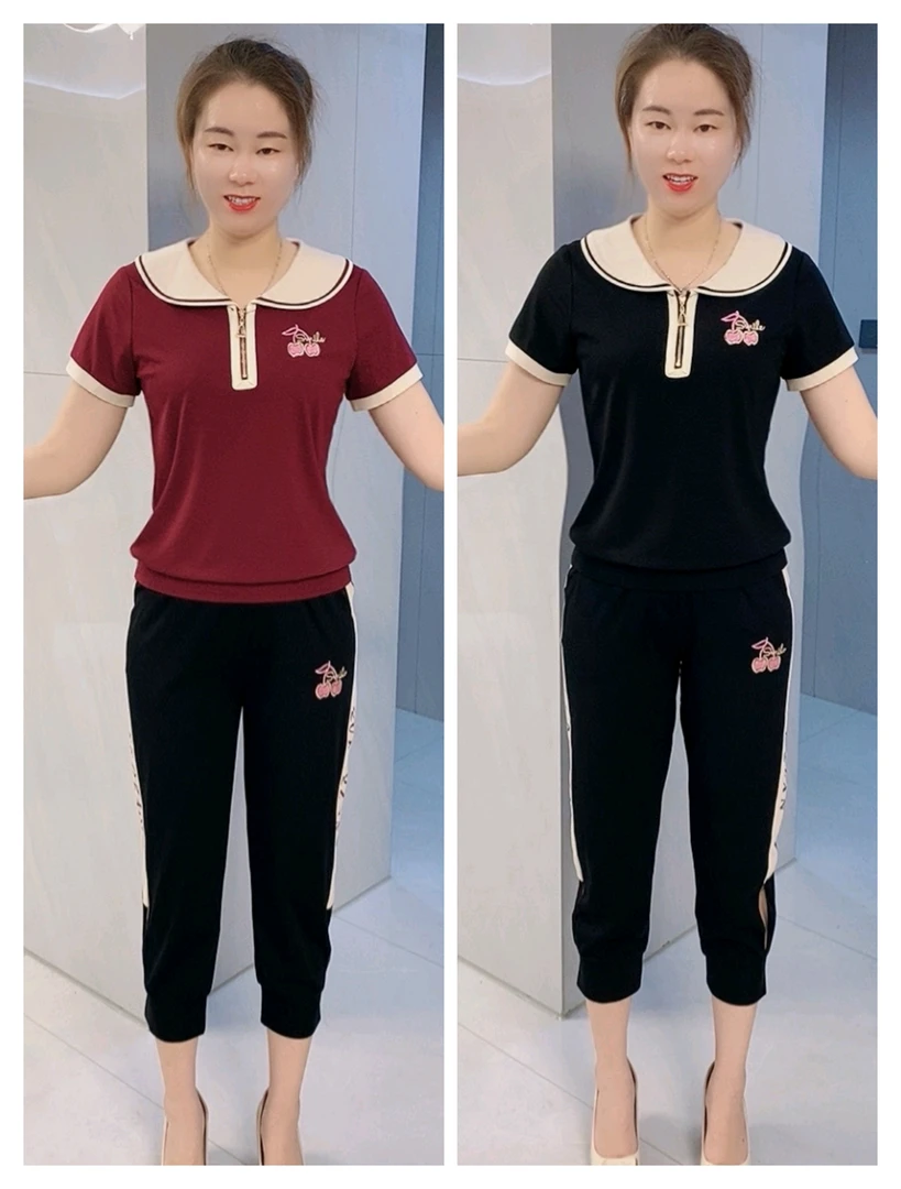 【十姐妹推荐】2025新款海军领显瘦七八分裤夏季套装短袖