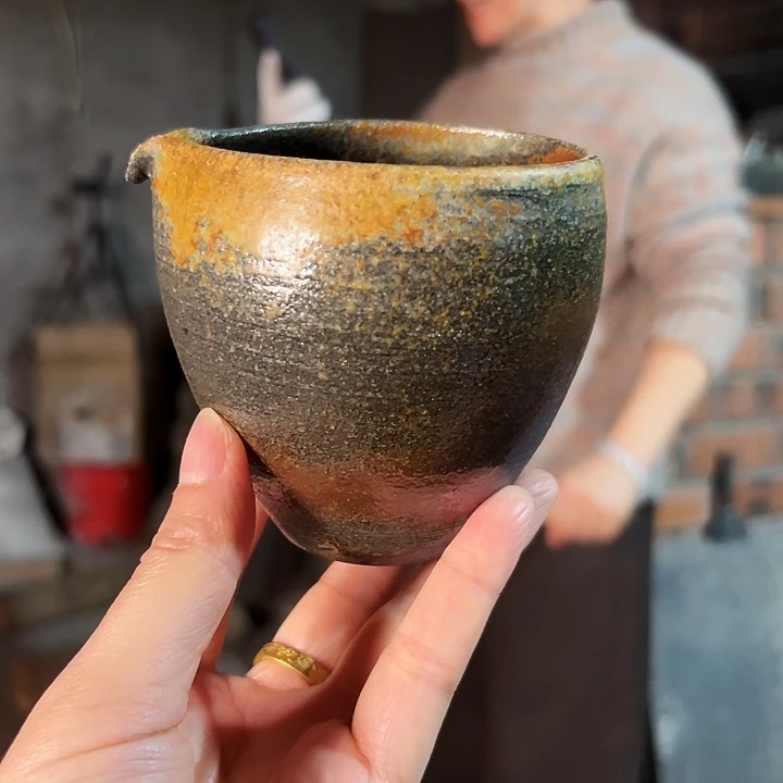 紫砂茶杯红皮龙水滴公道杯200cc