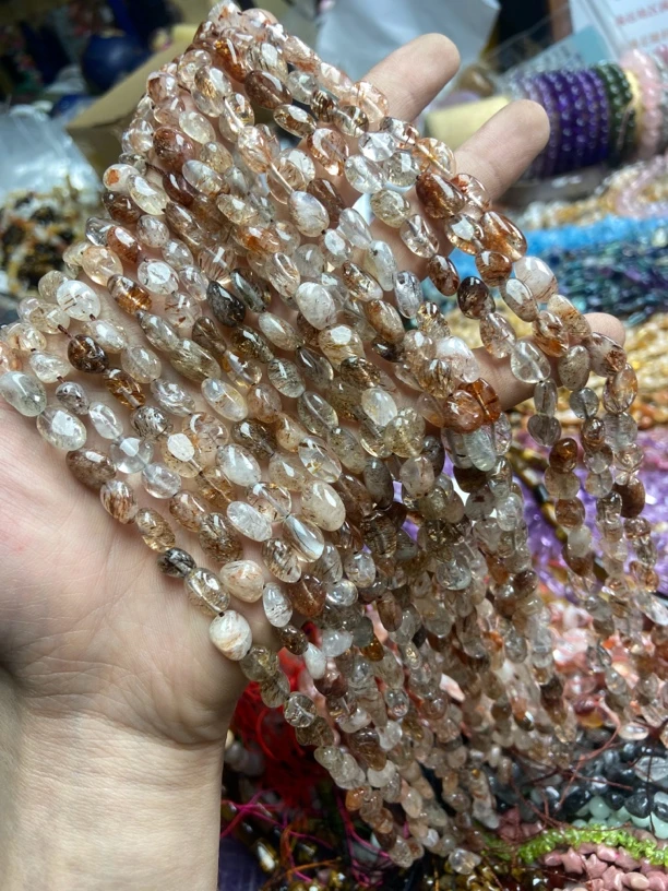 天然黑金超七水晶小糖豆半成品散珠DIY配件项链手链专用