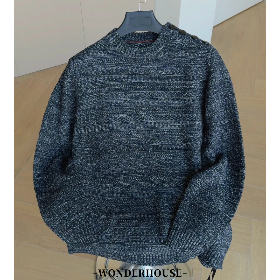 秋冬新款毛衣男保暖设计感宽松圆领纯羊毛针织上衣