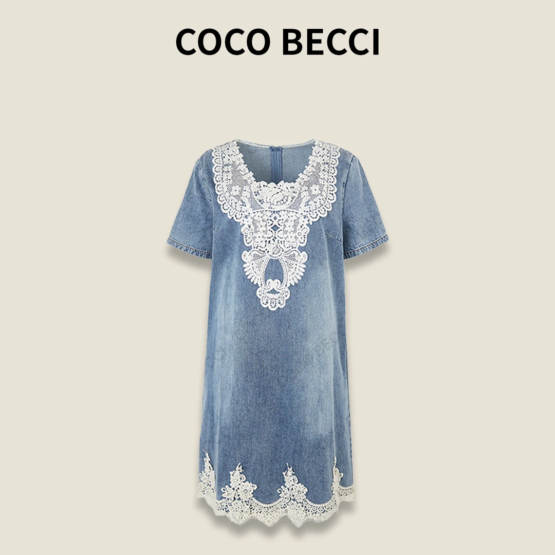COCO BECCI【花蕾牛仔裙】100棉复古蕾丝时尚通勤连衣裙CFXYB272021
