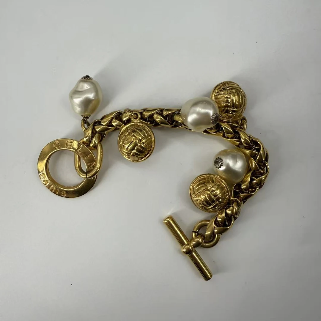 99新 Celine/思琳 珍珠吊坠复古重工手链 s003