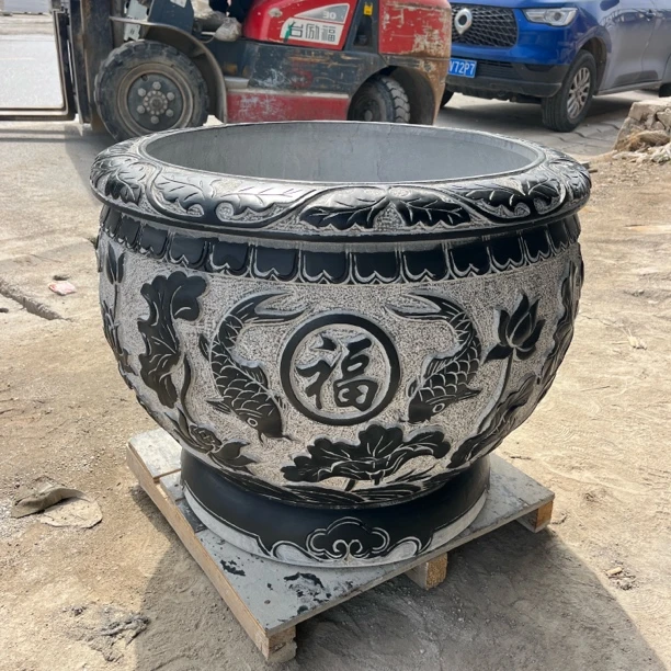 石雕鱼缸石头花盆仿古青石水缸户外养鱼池流水盆庭院石缸摆件