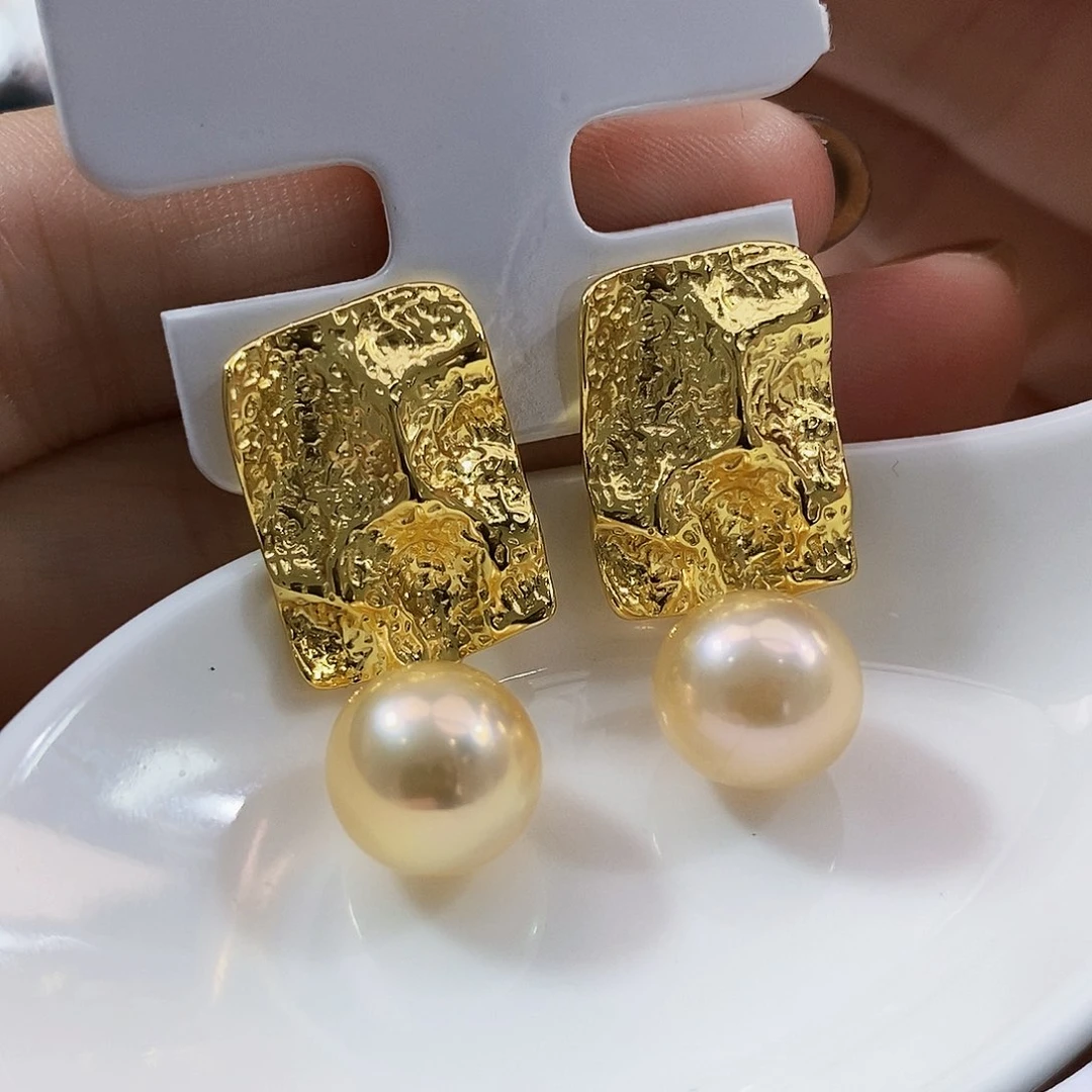 银S925镶嵌特价极光正色中国红耳饰淡水珍珠