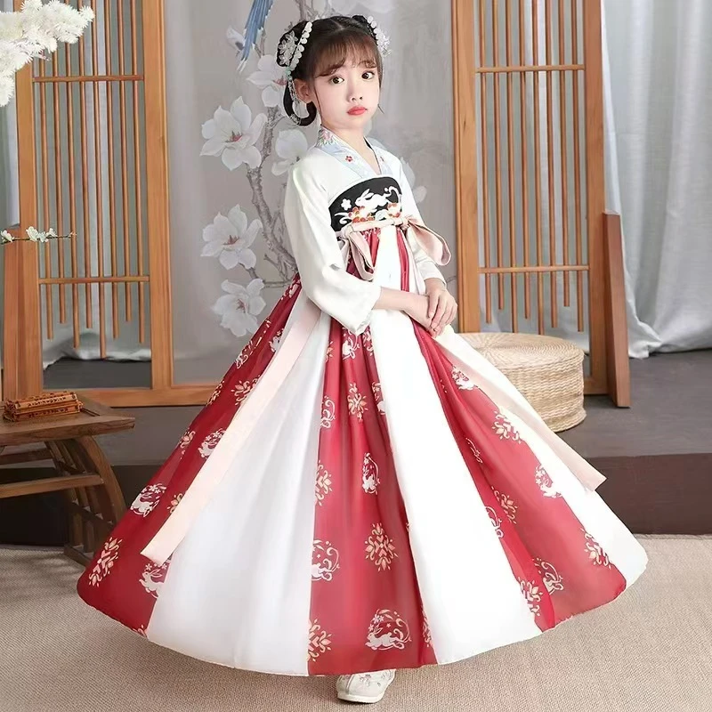 2114女童中袖汉服裙刺绣兔子
