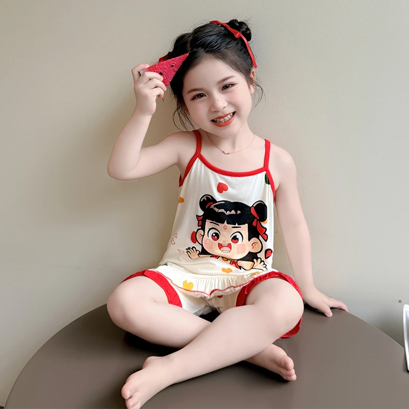 女童莫代尔睡衣夏季薄款女孩女宝宝夏款吊带空调服夏天儿童家居服