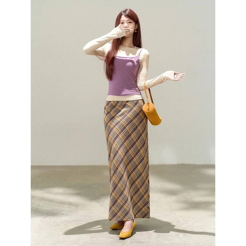 【安娜的礼物】甜辣多多天丝莫代尔上衣早秋撞色拼接假两件打底衫