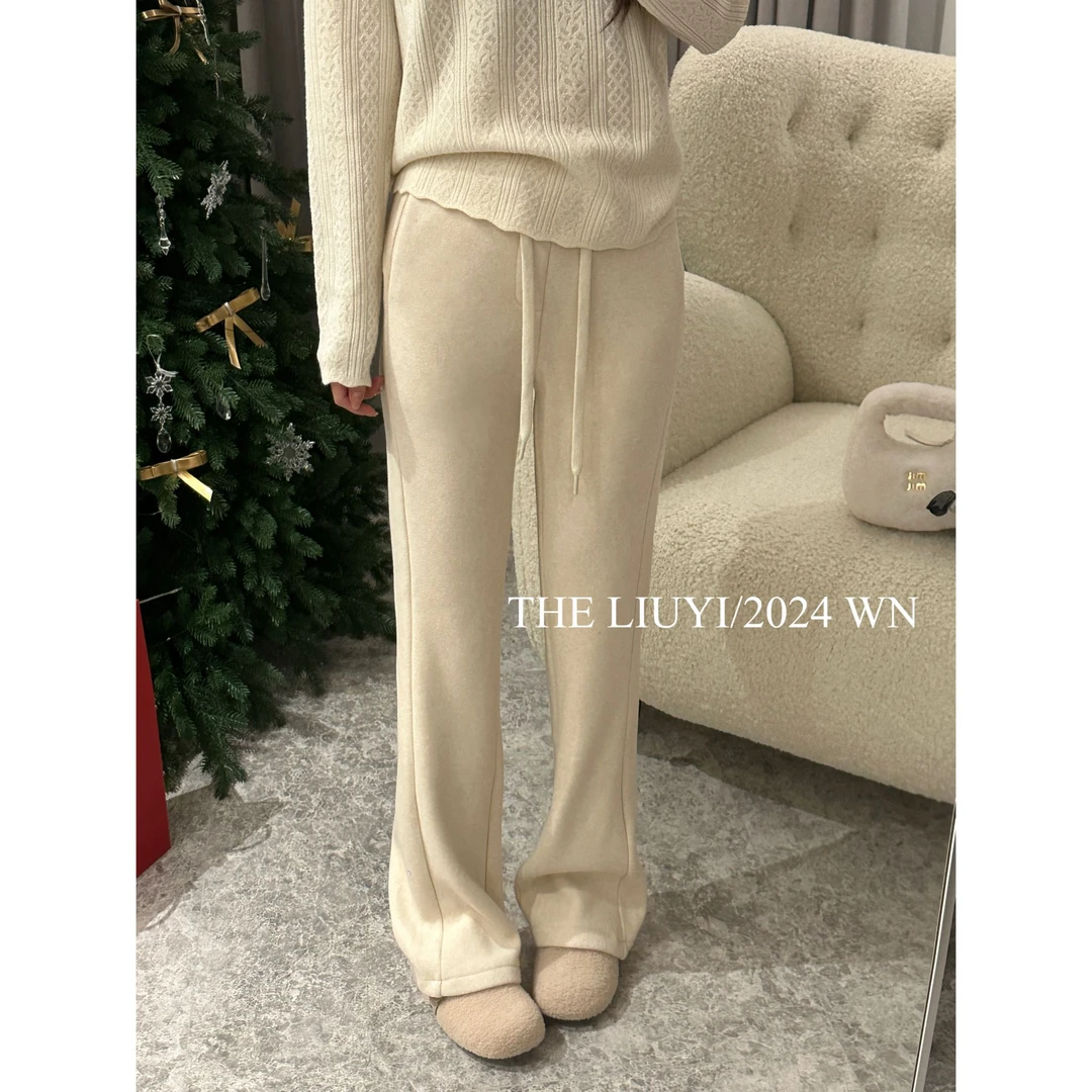 【LIUYI】云柔裤~冬季羊毛混纺桑蚕丝加绒微喇裤412192