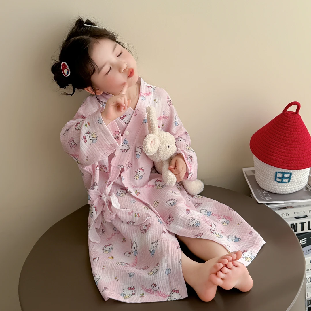 儿童睡袍纯棉a类夏季薄款女孩纱布2025新款宝宝浴衣睡裙女童浴袍
