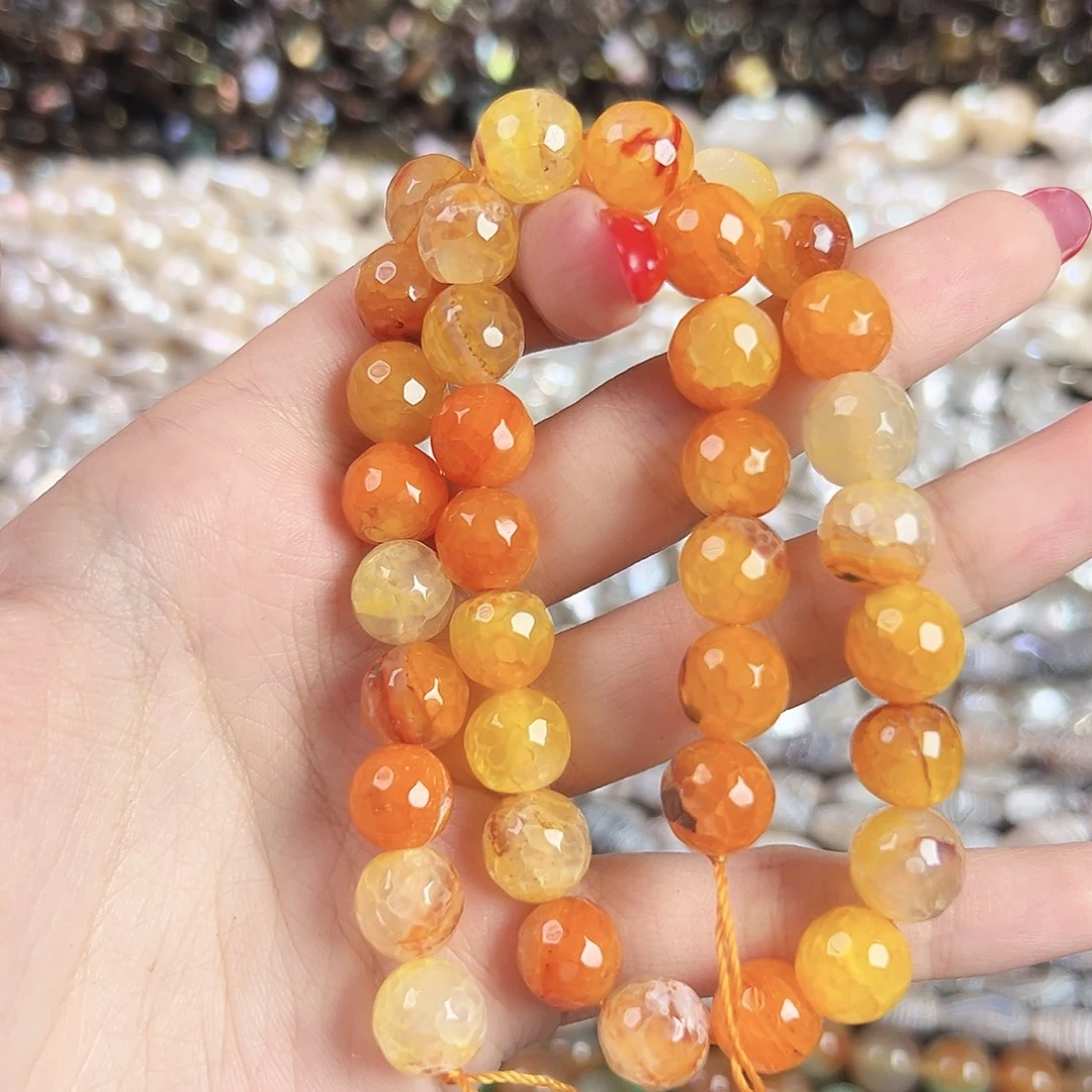 玛瑙/玉髓合金珠宝半成品b135红黄玛瑙圆珠10mm一条