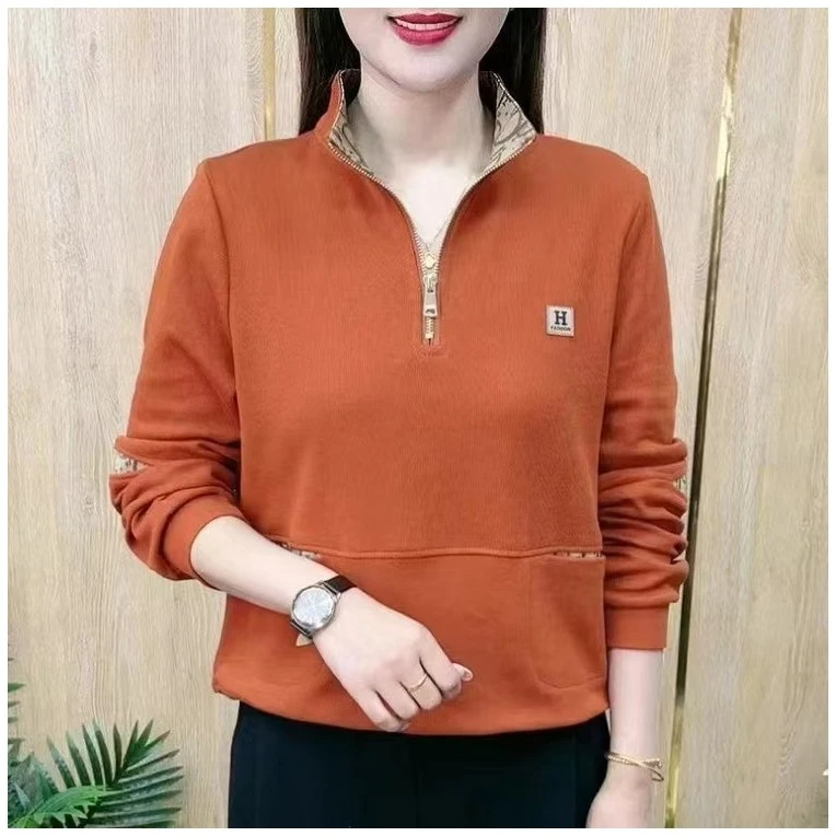 高档女装时尚秋季新款立领拉链卫衣妈妈洋气休闲宽松长袖打底小衫