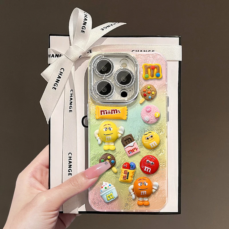 多巴胺m豆公仔适用苹果15/16华为vivo/oppo小米精孔冰川纹手机壳