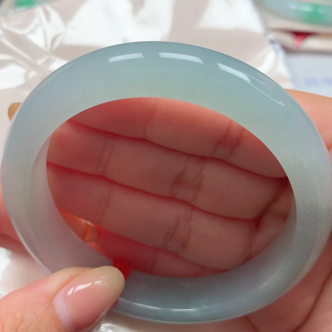 翡翠未镶嵌手镯37冰胶蓝晴果冻胶