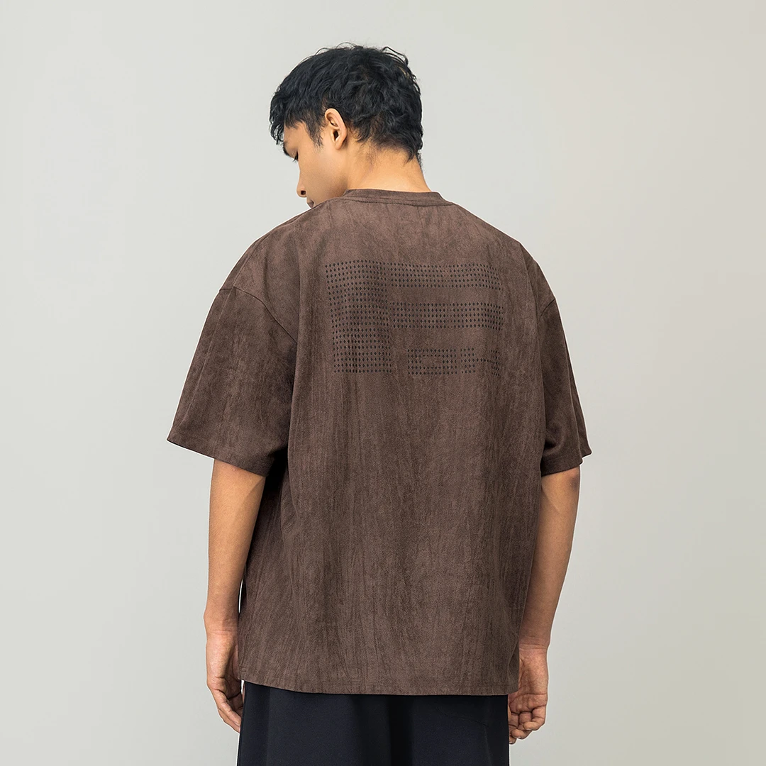 美式高街麂皮绒字母印花圆领短袖T恤男2025夏季新款宽松上衣