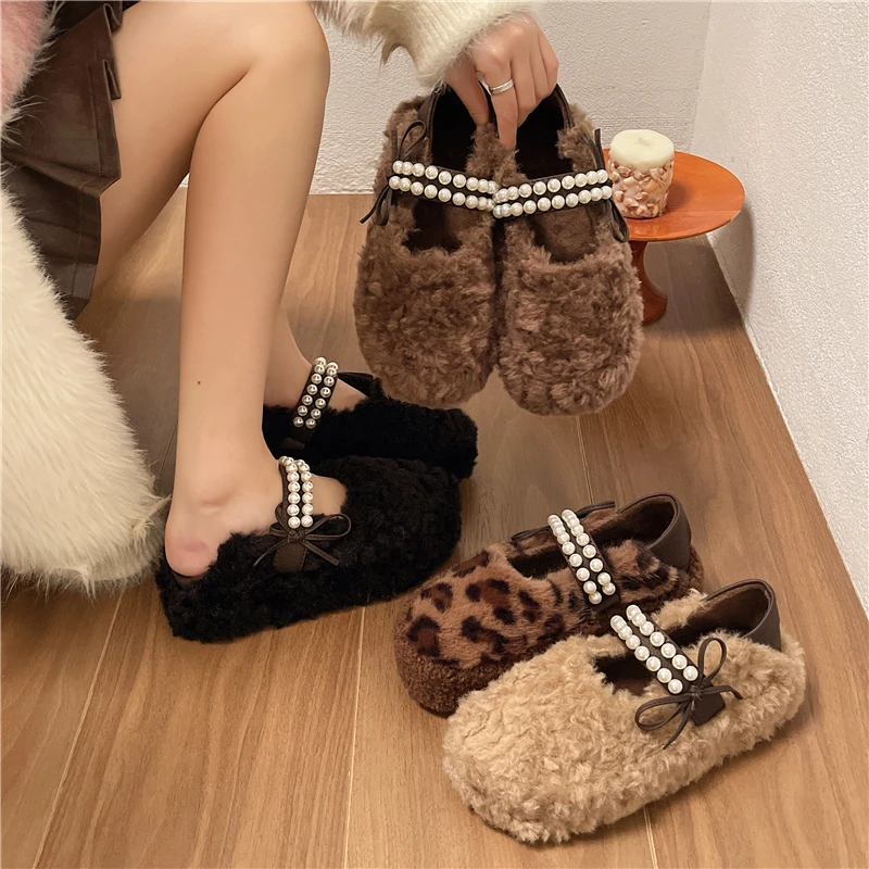 2024年秋冬新款珍珠加绒加厚增高小个子爆款女全包厚底拖鞋-6.5CM