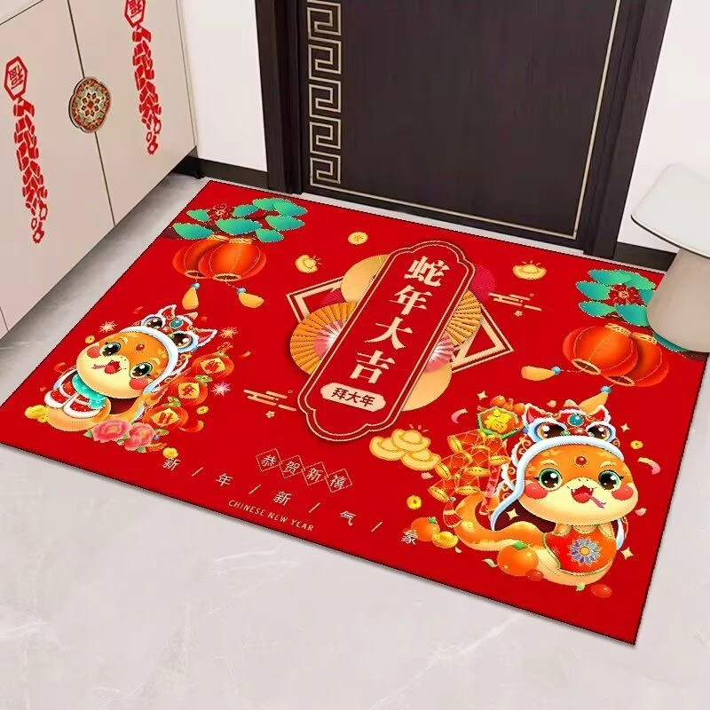 新年喜庆红色硅藻泥入户玄关门口防滑地垫卫生间吸水速干脚垫