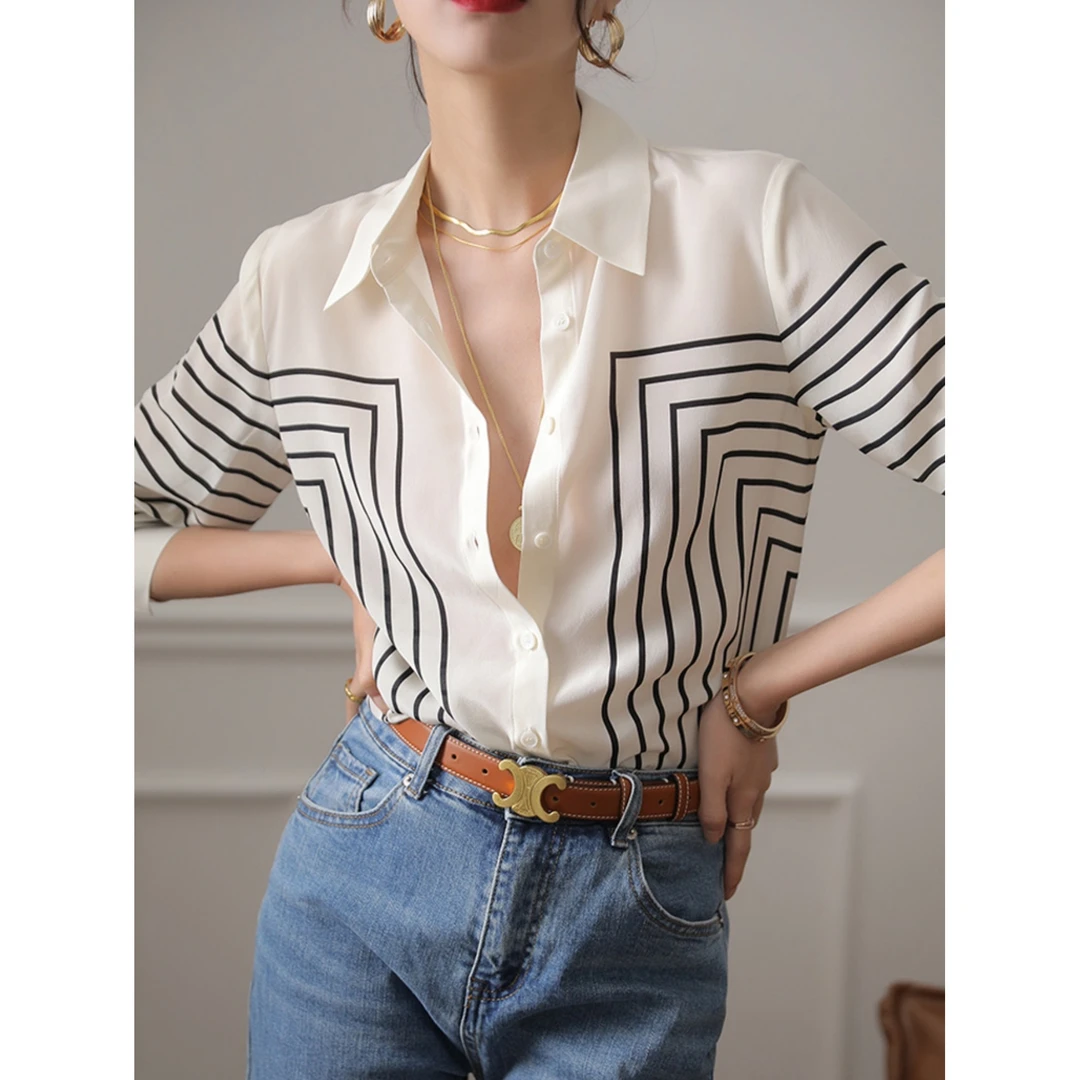 条纹上衣小众通勤女装韩版长袖夏季春夏职业衬衫气质显瘦衬衣1224