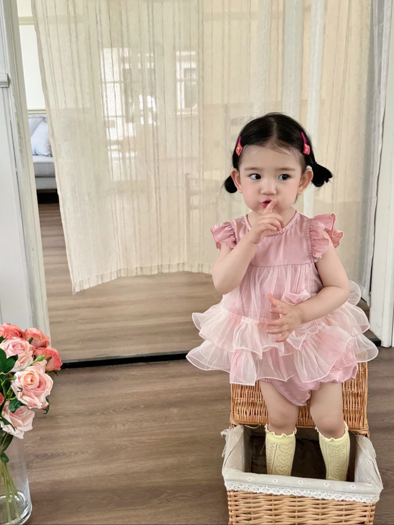 【Ponyo】夏季·粉色系小月龄女宝宝甜美小公主洋气纱纱包屁小哈衣