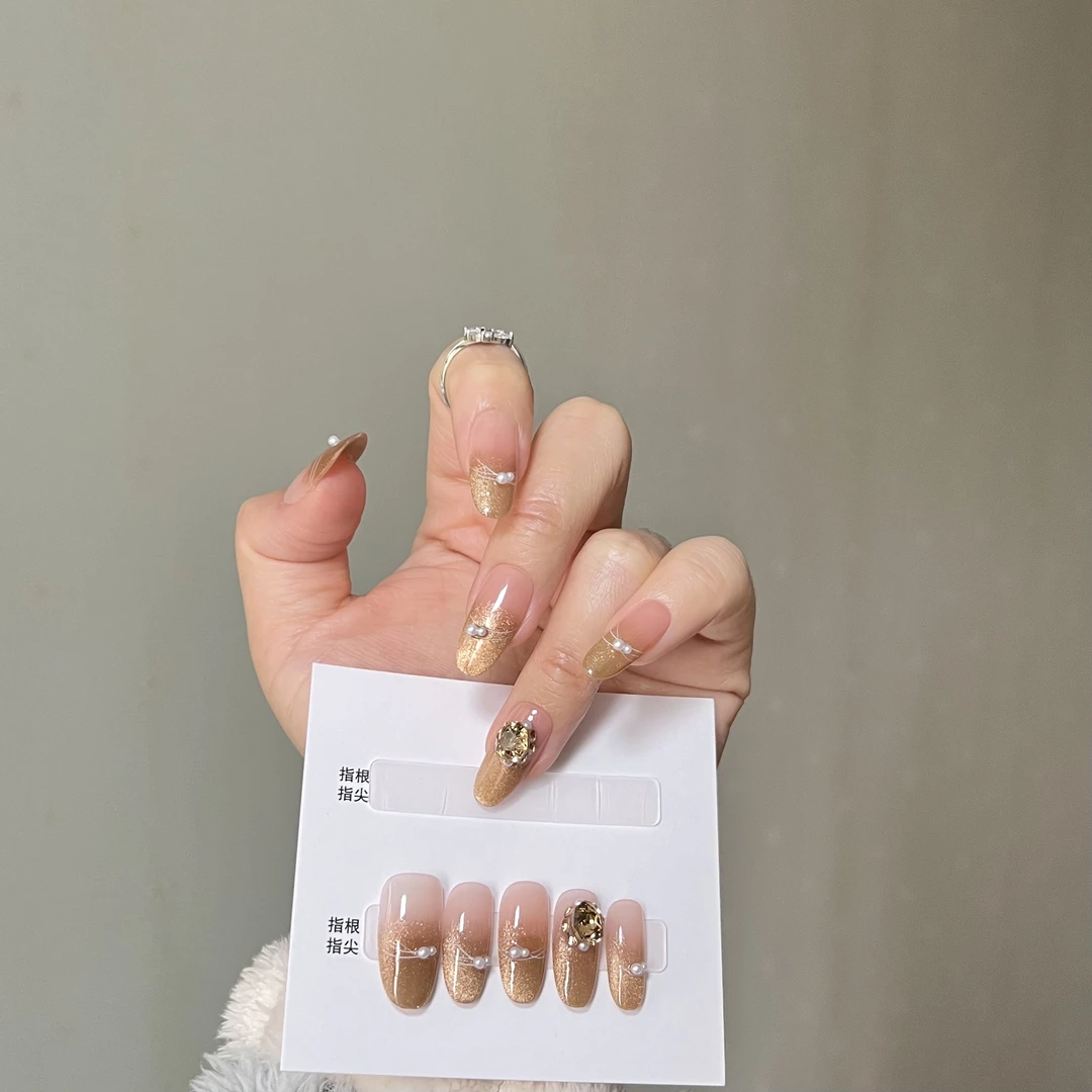 【实拍60】新款玫瑰切猫眼美甲甲片高级纯手工穿戴甲中长款指甲贴片