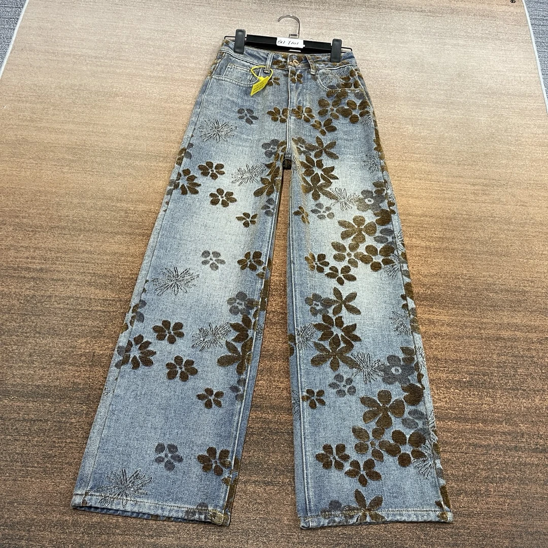 #B12-Y101 加绒-植绒 浅咖色小码超火雪尼尔提花直筒女裤 无弹