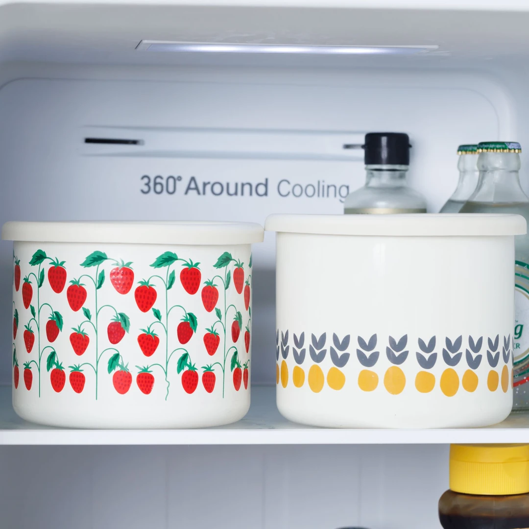 【两只装】15CM 1.5L 橘子花+草莓树 搪瓷储物罐茶叶罐