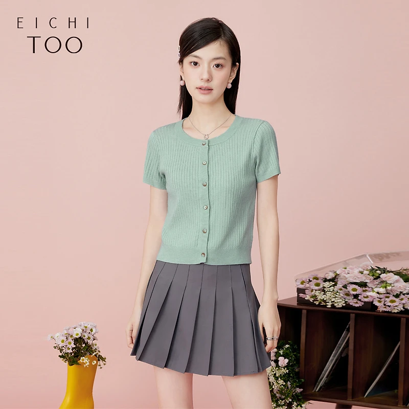 A爱居兔夏季简约时尚小圆领针织衫外套EWZSJ2P002A