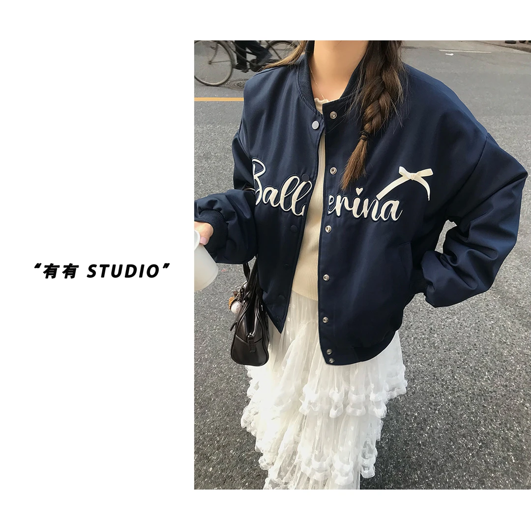 「蝴蝶结棒球外套」2025春新款韩系小众设计款排扣女款外套