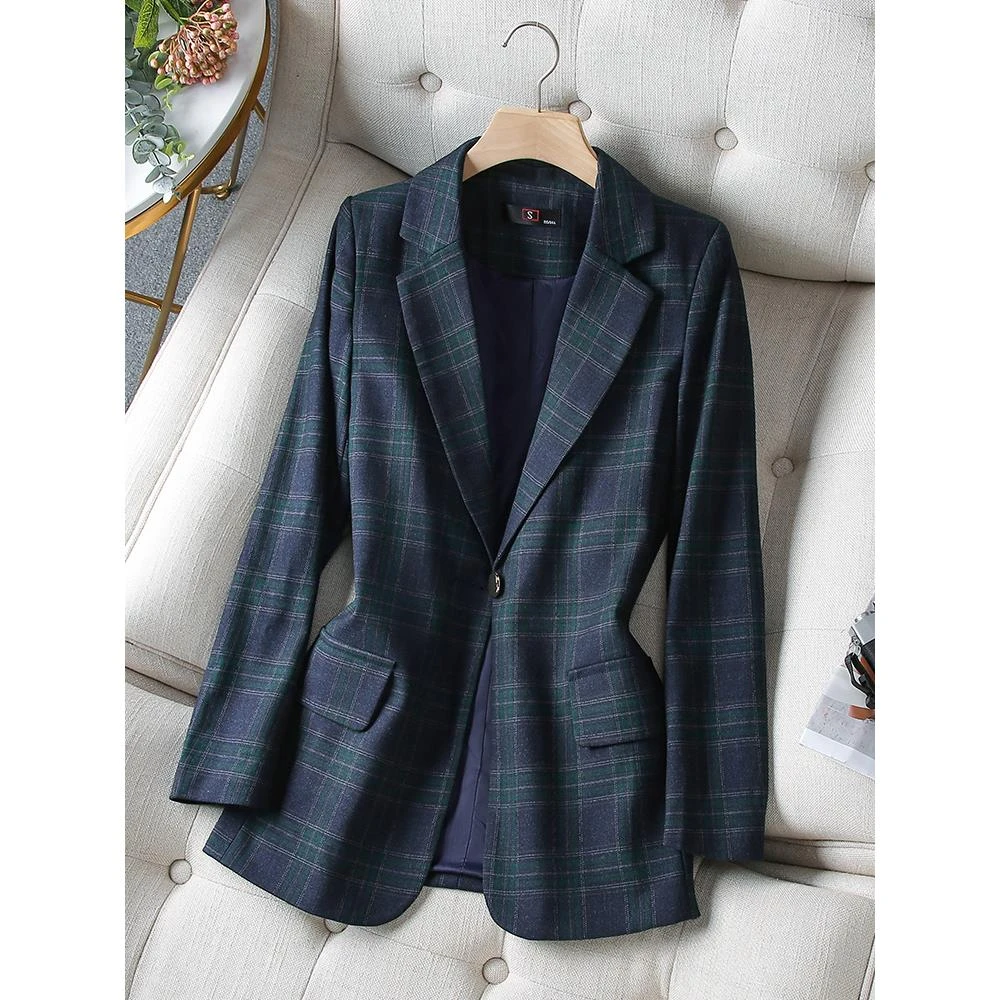 格子西装外套女春秋冬2026新款高级感大码西服小个子职业休闲上衣