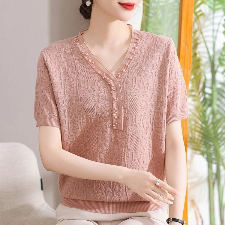 妈妈夏装夏季新款小衫短袖中老年T恤时尚洋气遮肉衣服洋气上衣薄