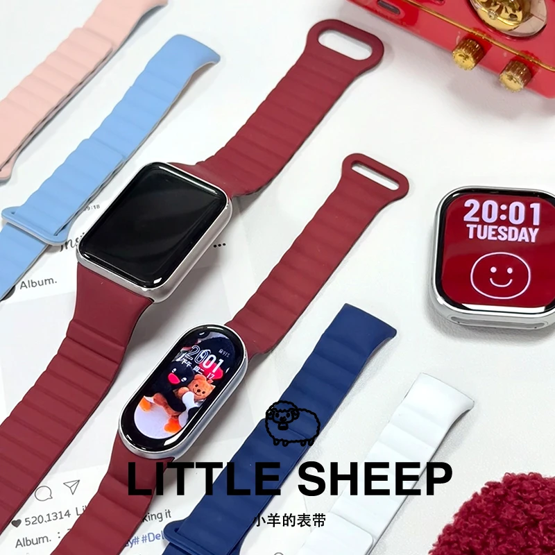适用小米手环9pro/9/8Pro红米watch5硅胶磁吸回环表带简约男女款