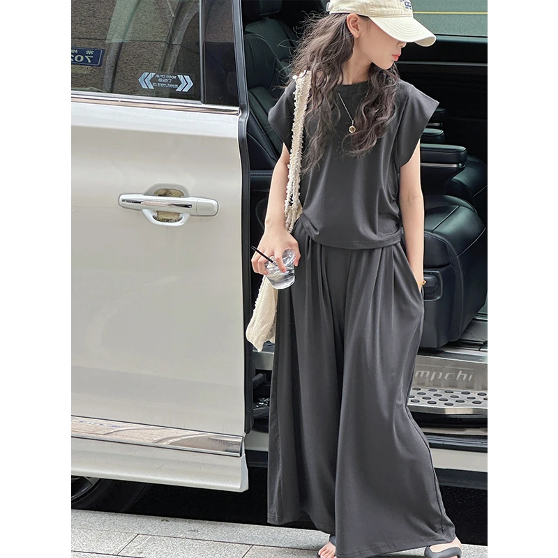 K29262慵懒垂感女童短袖套装2025夏装新款儿童休闲上衣裤子两件套