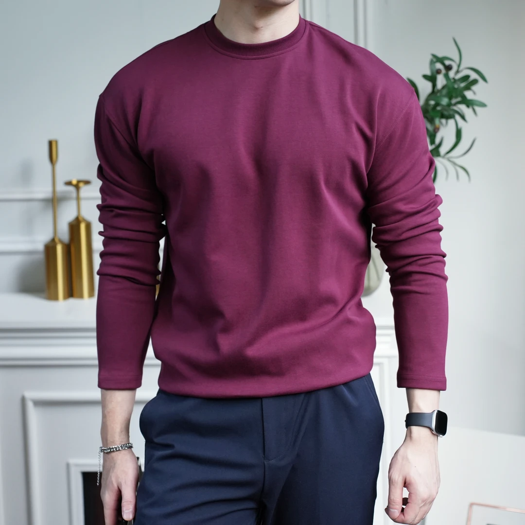 秋冬300克双罗纹精梳棉重磅圆领宽松纯色休闲透气四季保暖长袖T恤