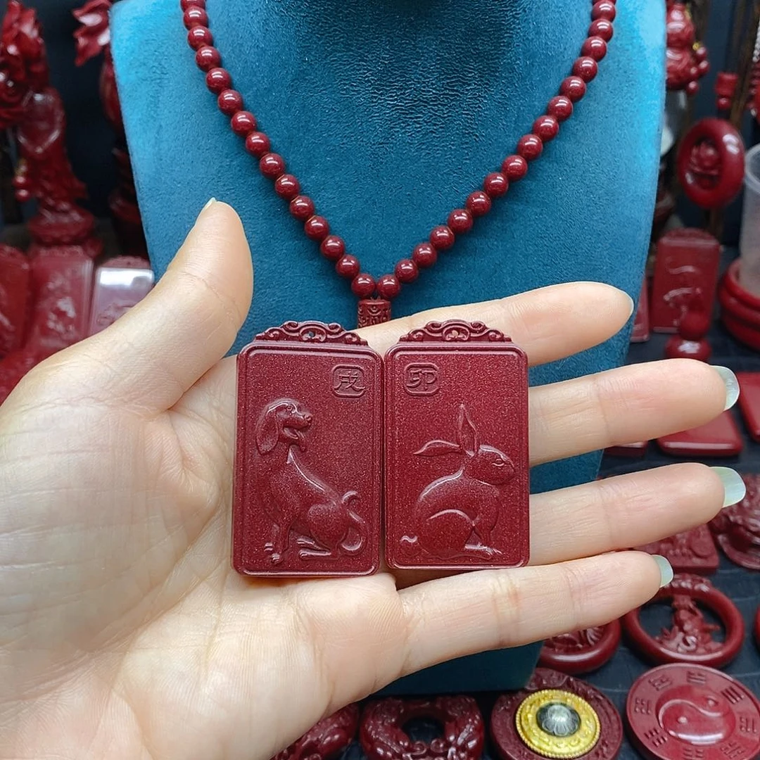 揽***姐天然辰砂方形兔大号➕六毫米108颗全珠链，方形狗用绳子