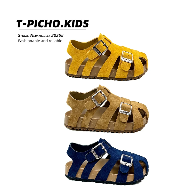 【儿童包头镂空凉鞋】（反绒皮）2025夏季新款男童女童沙滩鞋-25036